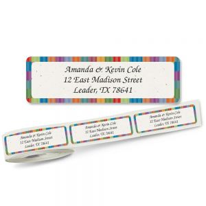 Bright Stripes address labels on a roll