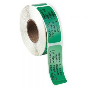 basic green foil address labels on a roll