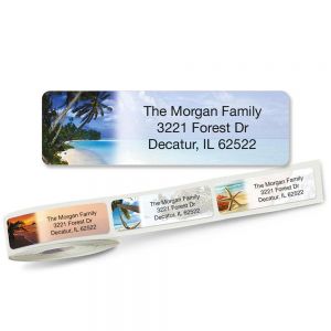 tropical paradise address labels on a roll