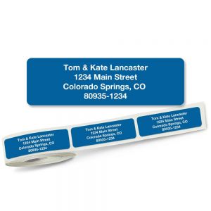 solid sky blue address labels on a roll