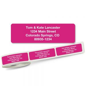 solid pink address labels on a roll