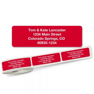 solid red address labels on a roll