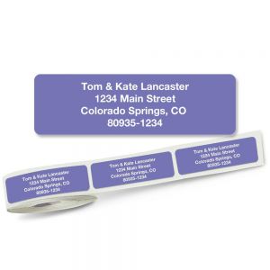 solid violet address labels on a roll