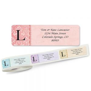 monogram scalloped address labels on a roll