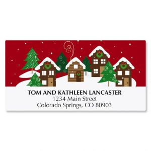 Snowy Village Christmas Return Address Labels