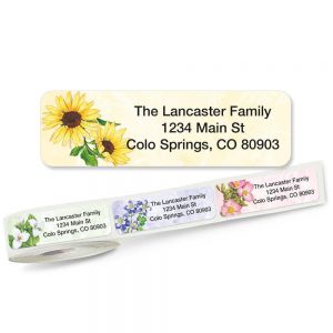 Floral Spring address labels on a roll