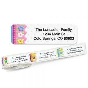 Flowers Frosted address labels on a roll