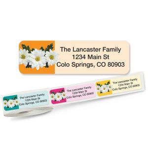 Daisies address labels on a roll