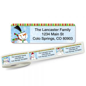 Happy Snowman address labels on a roll