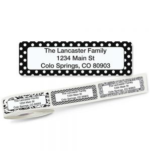 Black and White address labels on a roll