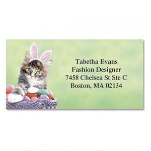 easter address labels cute kitten with eggs